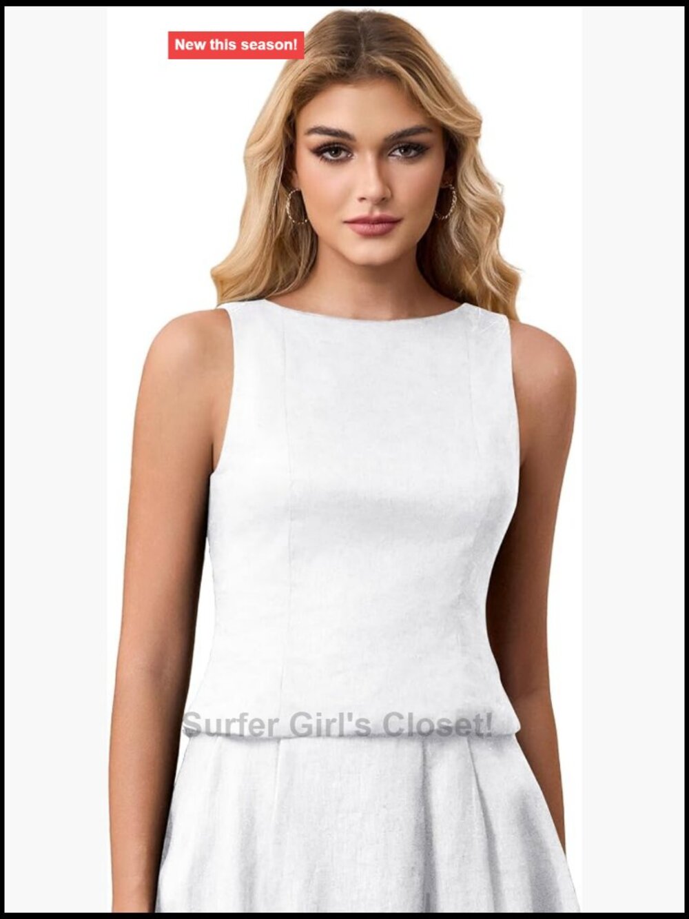 Women's 100% Linen Sleeveless Crew Neck Tank Top with Slit